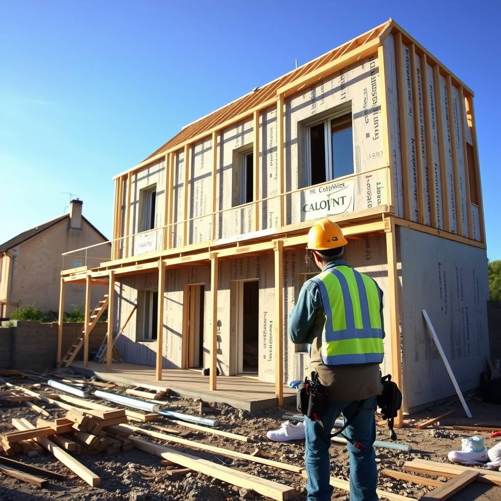 Construction de maison en cours de pose (illustration)